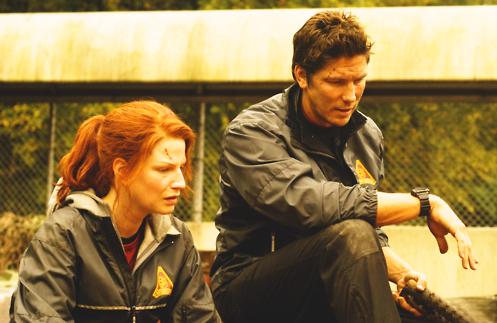 Alisen Richmond-Peck and Michael Trucco in Battlestar Galactica: The Plan (2009)