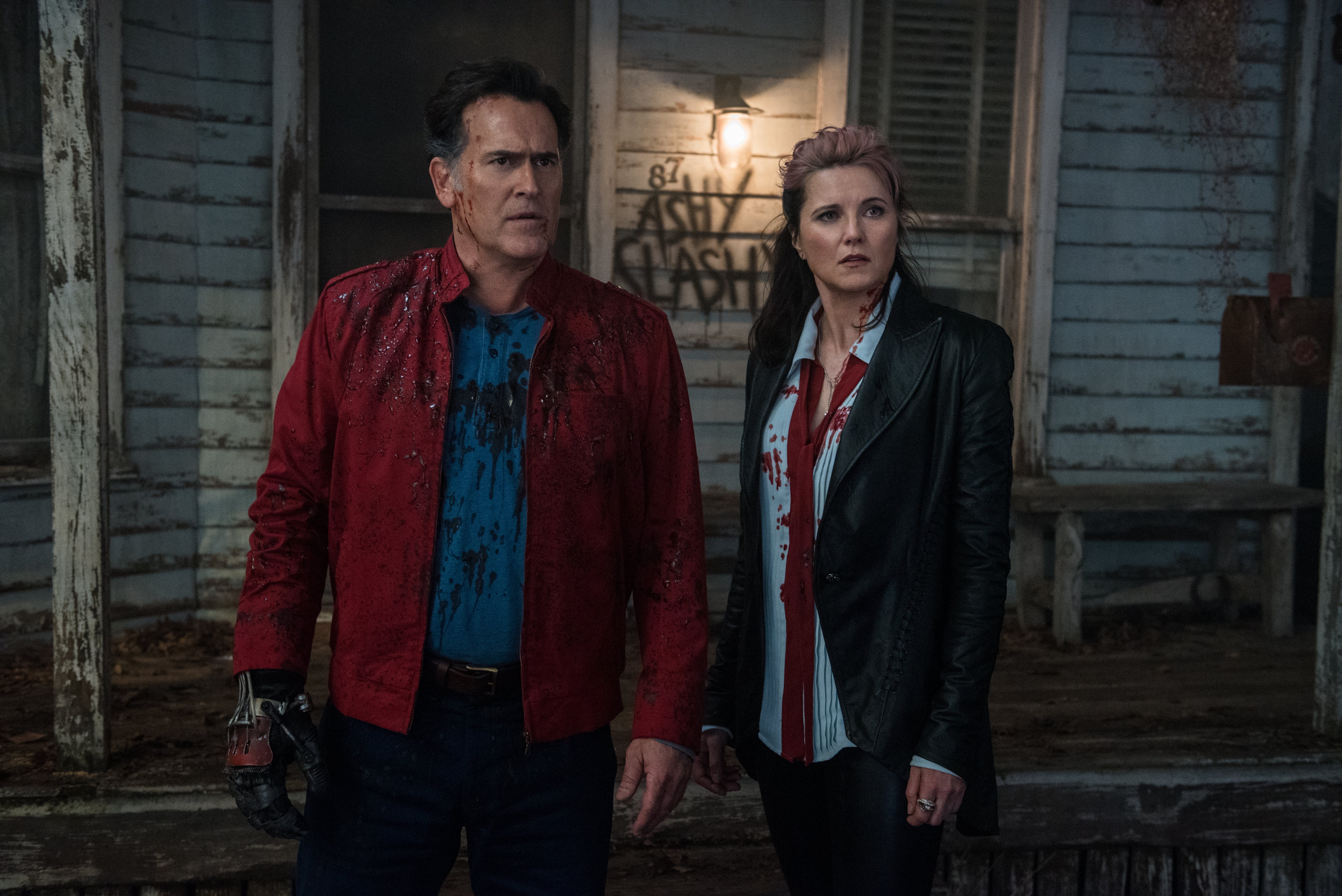 Lucy Lawless and Bruce Campbell in Ash vs Evil Dead (2015)