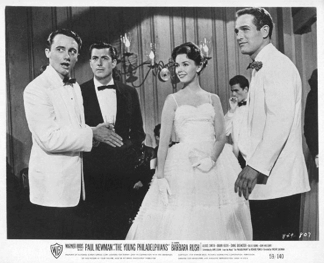 Paul Newman, Robert Vaughn, Anthony Eisley, and Barbara Rush in The Young Philadelphians (1959)