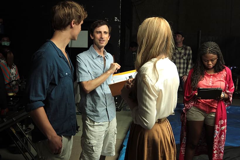 John Huddles with Rhys Wakefield, Sophie Lowe, and Hope Olaide Wilson in the studio in Jakarta, Indonesia, from The Philosophers