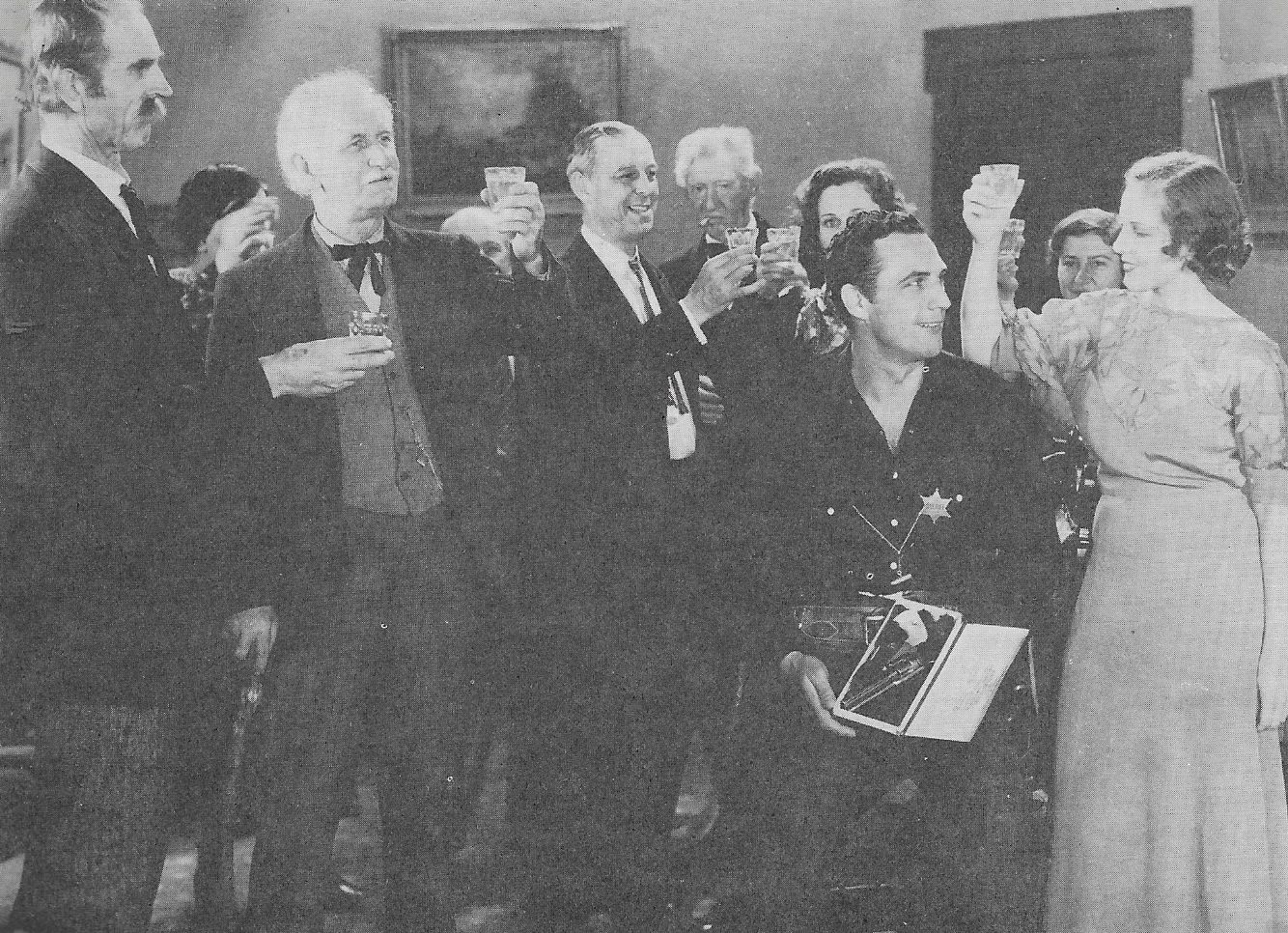 Robert Brower, Eva McKenzie, Nelson McDowell, Lafe McKee, George Morrell, Jayne Regan, and Tom Tyler in The Silver Bullet (1935)