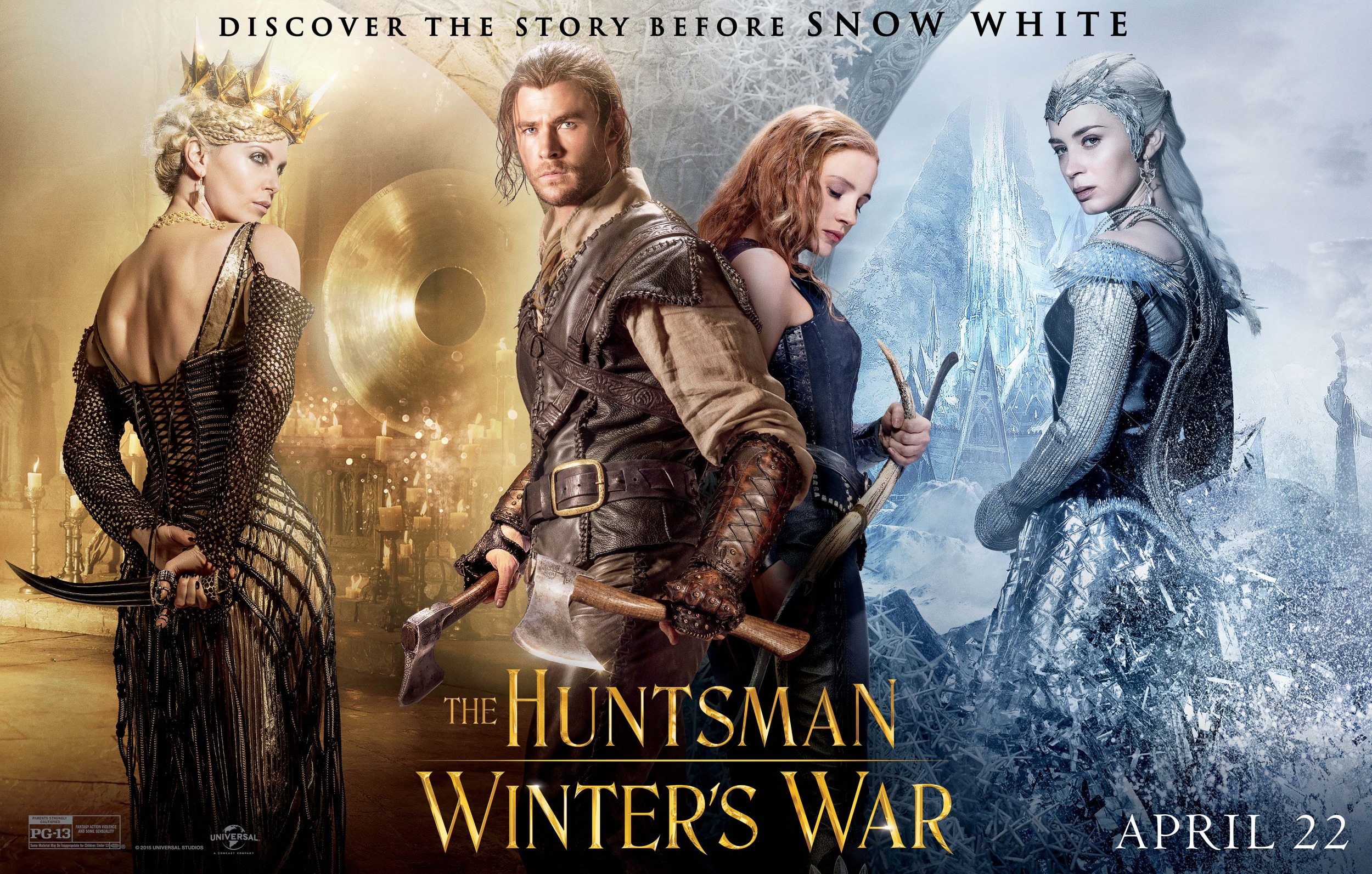 Charlize Theron, Chris Hemsworth, Emily Blunt, and Jessica Chastain in The Huntsman: Winter's War (2016)