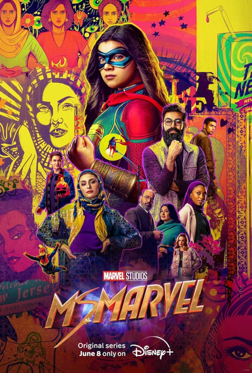 Mohan Kapur, Laurel Marsden, Iman Vellani, Zenobia Shroff, Matt Lintz, Travina Springer, Saagar Shaikh, Yasmeen Fletcher, and Rish Shah in Ms. Marvel (2022)