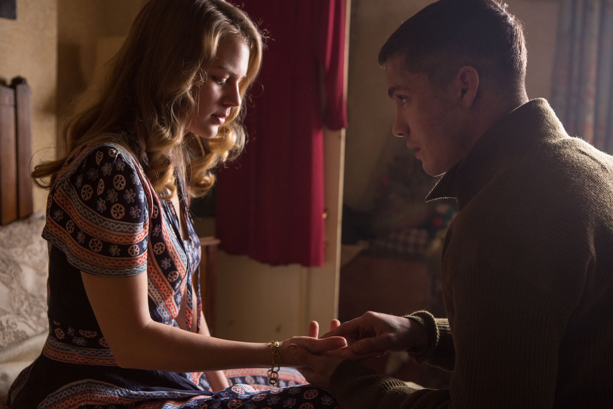 Logan Lerman and Alicia von Rittberg in Fury (2014)