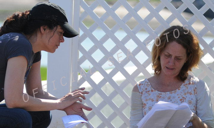 Jordan Bayne directing Melissa Leo on set of The Sea Is All I Know