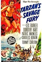 Lex Barker, Tommy Carlton, and Dorothy Hart in Tarzan's Savage Fury (1952)