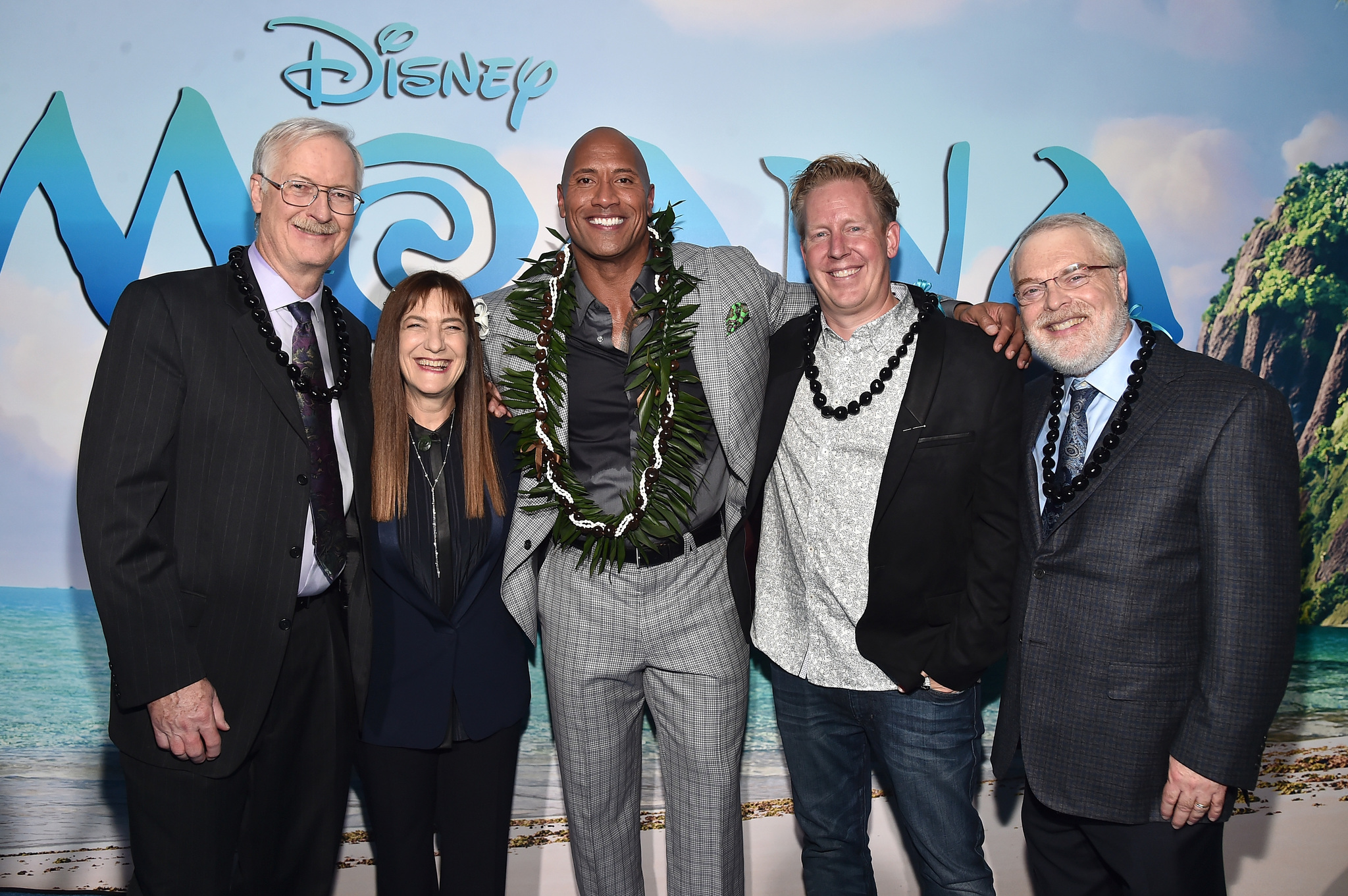 Ron Clements, Dwayne Johnson, John Musker, Jared Bush, and Osnat Shurer