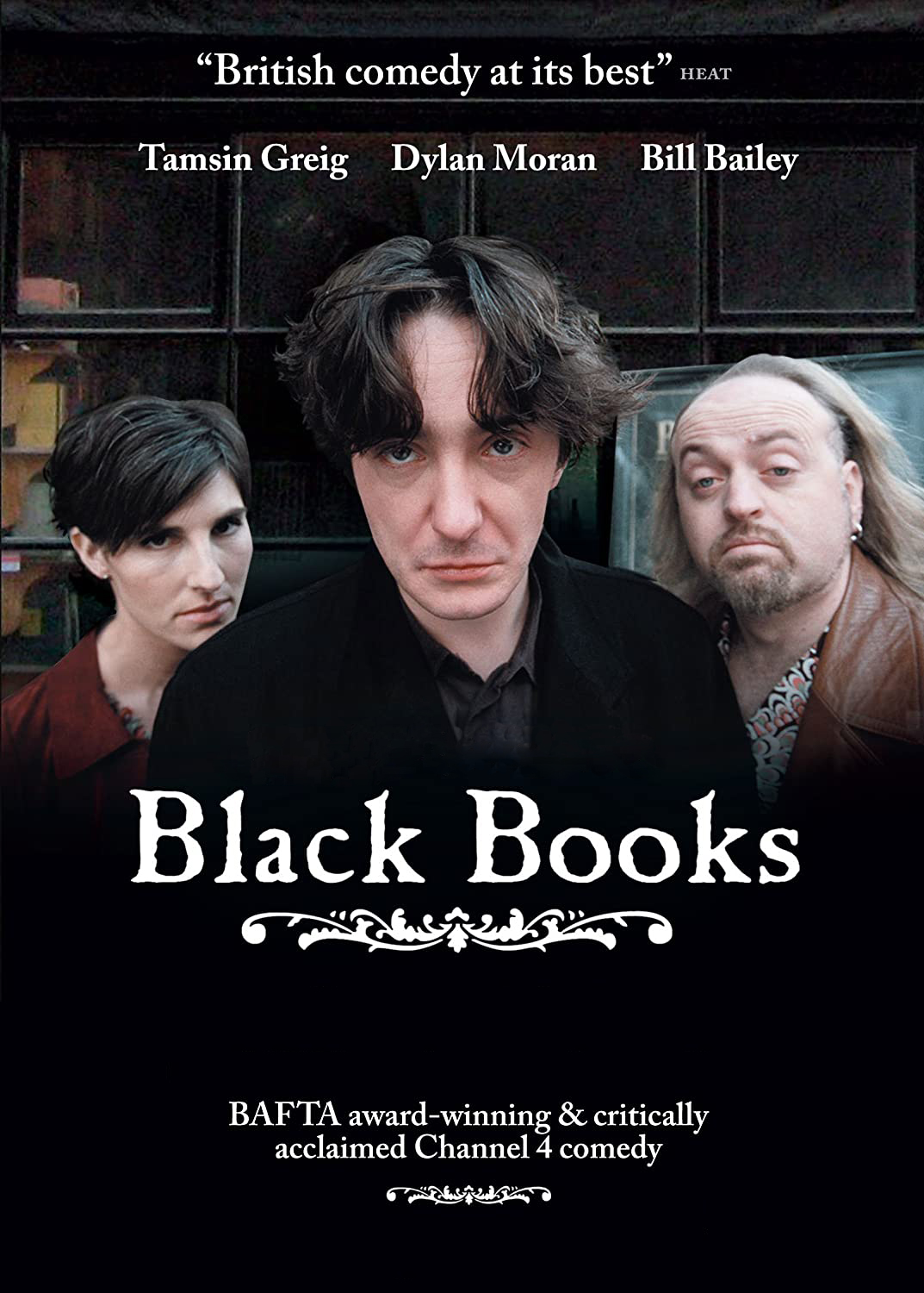 Bill Bailey, Tamsin Greig, and Dylan Moran in Black Books (2000)