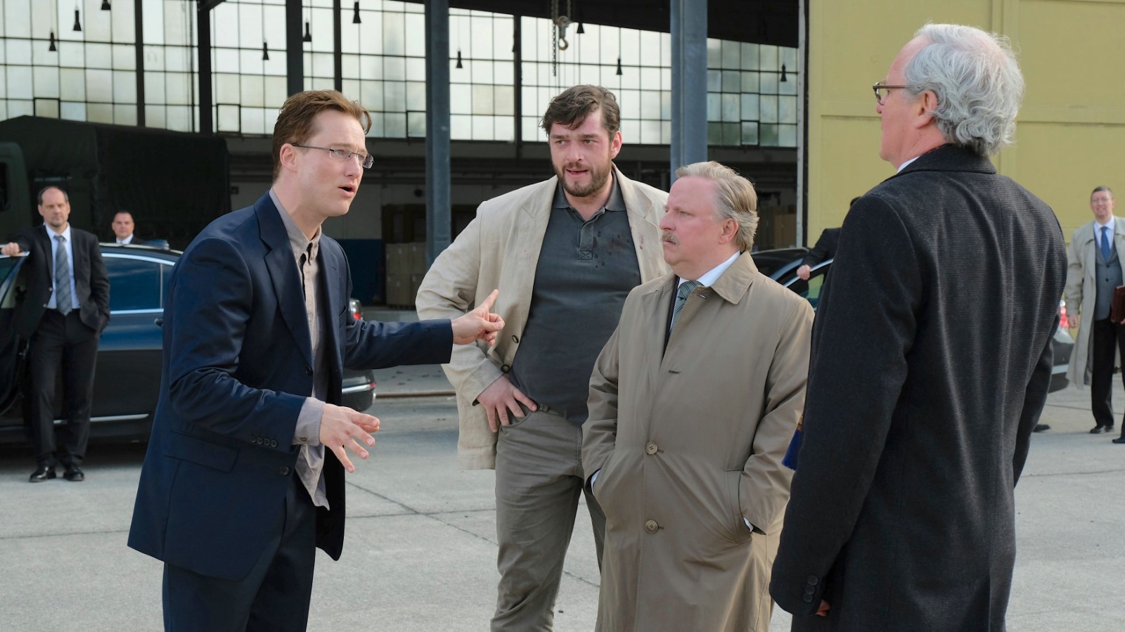 Axel Prahl, August Zirner, Ronald Zehrfeld, and Alexander Fehling in Blame Game (2019)