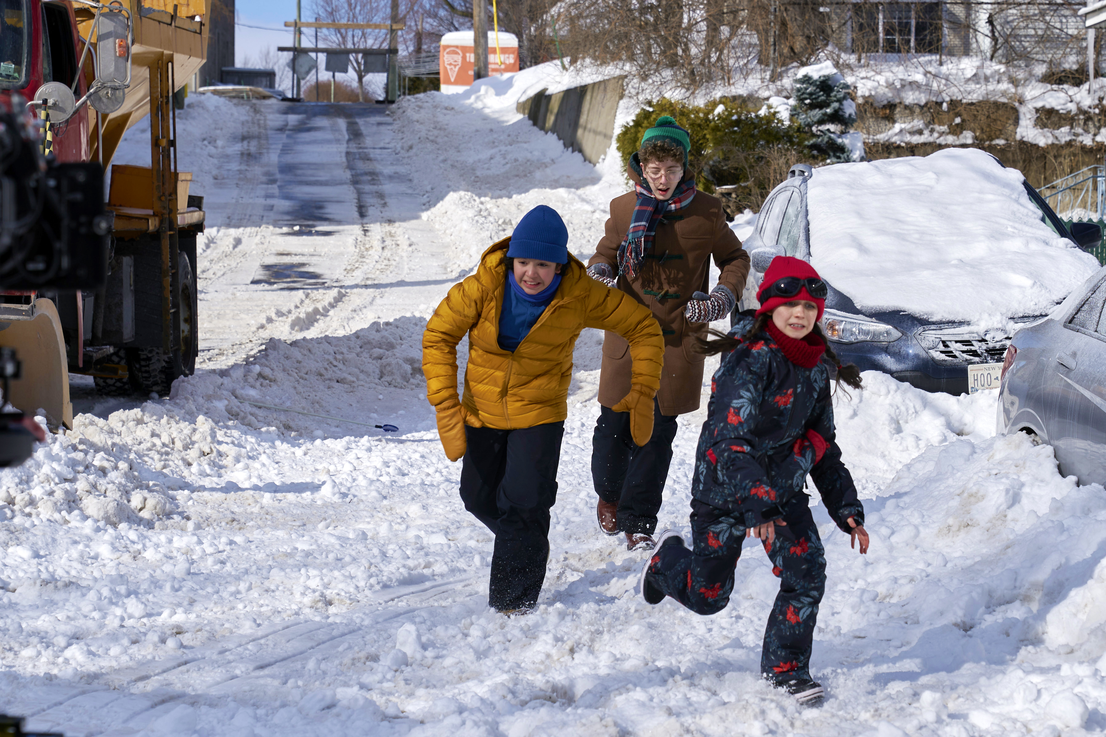 Wayne Castle, Logan Aultman, Dominic Mariche, and Michaela Russell in Snow Day (2022)