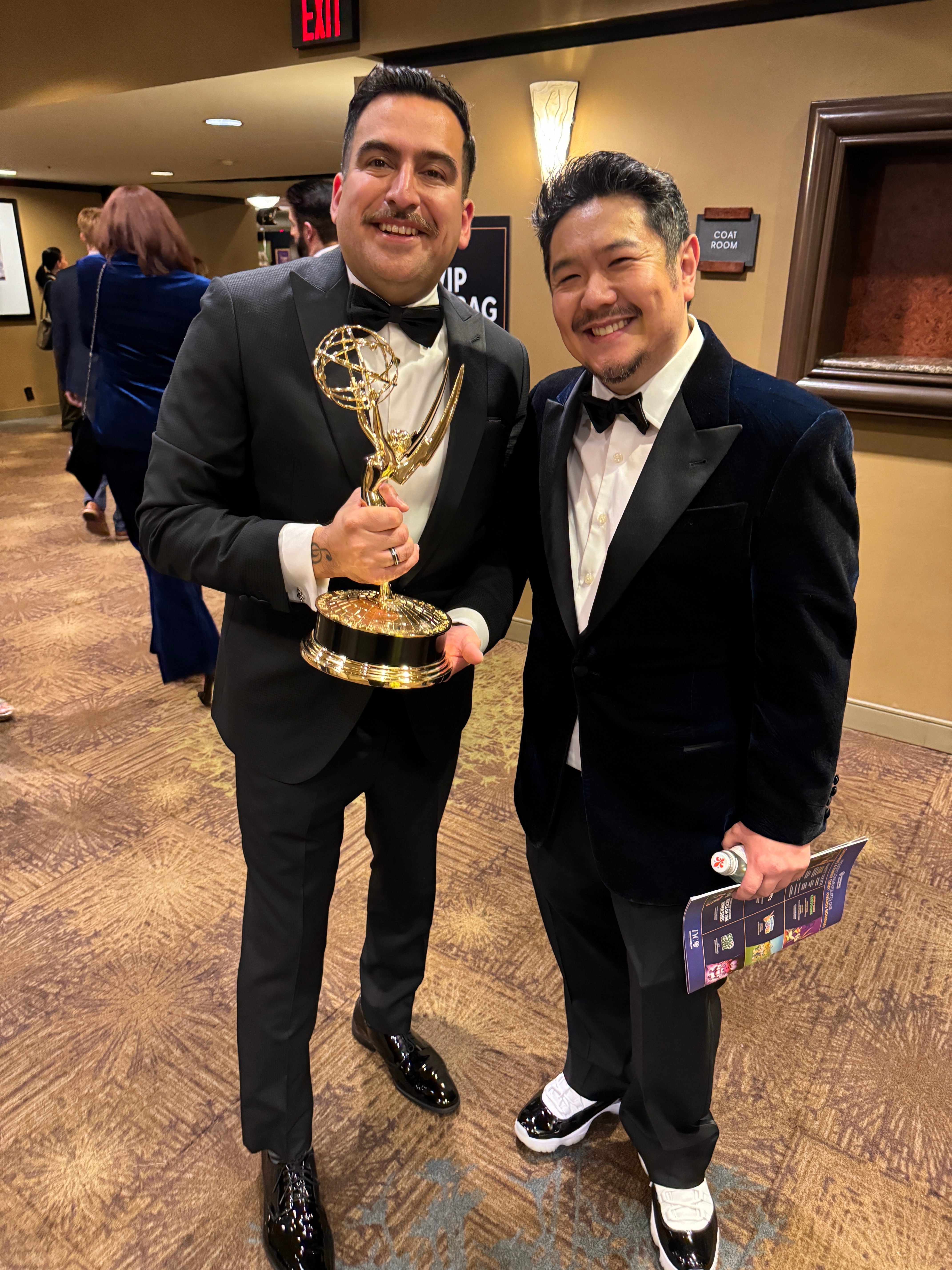 Foley Mixer/Artist David Bonilla and Eric Bauza (voice of EB-3 and many others) at the Children's Emmys 2023