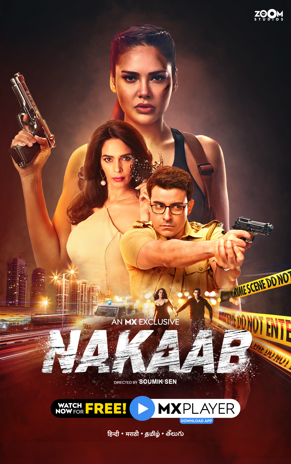 Gautam Rode, Mallika Sherawat, and Esha Gupta in Nakaab (2021)