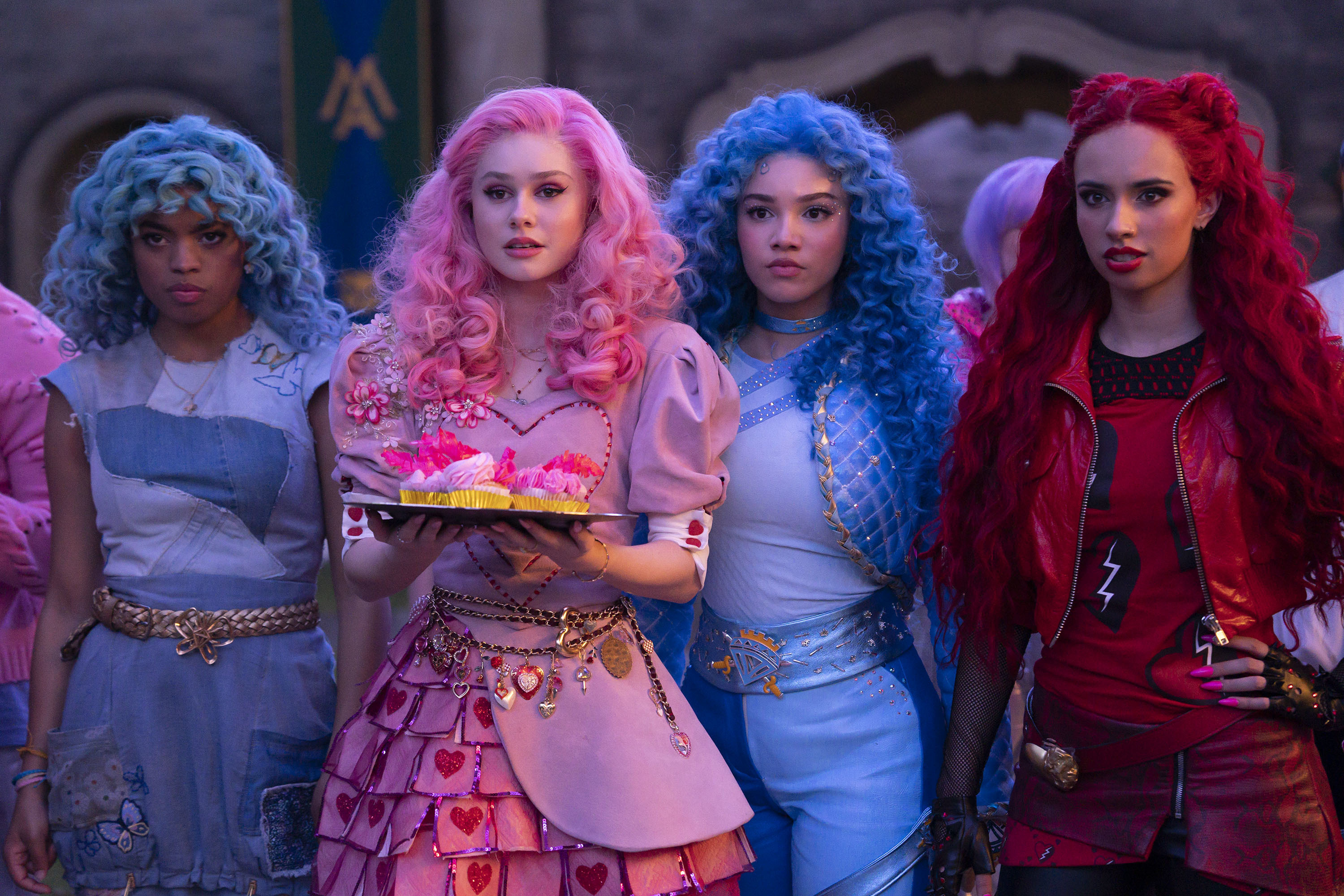 Malia Baker, Morgan Dudley, Ruby Rose Turner, and Kylie Cantrall in Descendants: The Rise of Red (2024)