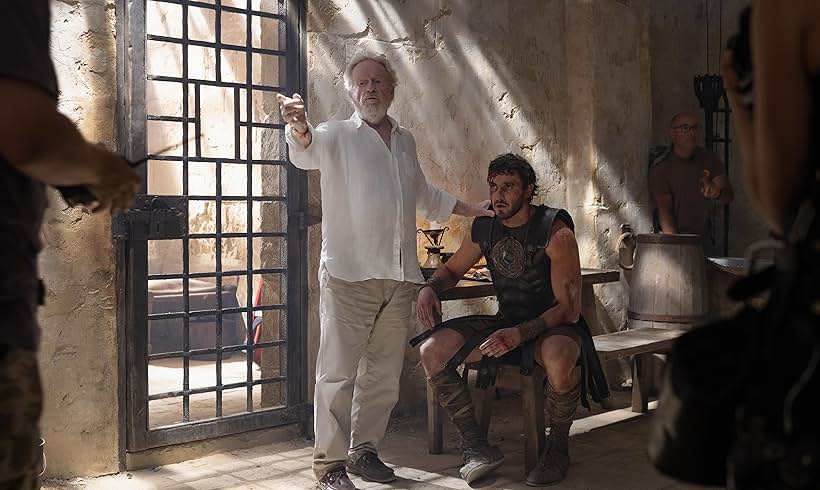 Ridley Scott and Paul Mescal in Gladiator II (2024)