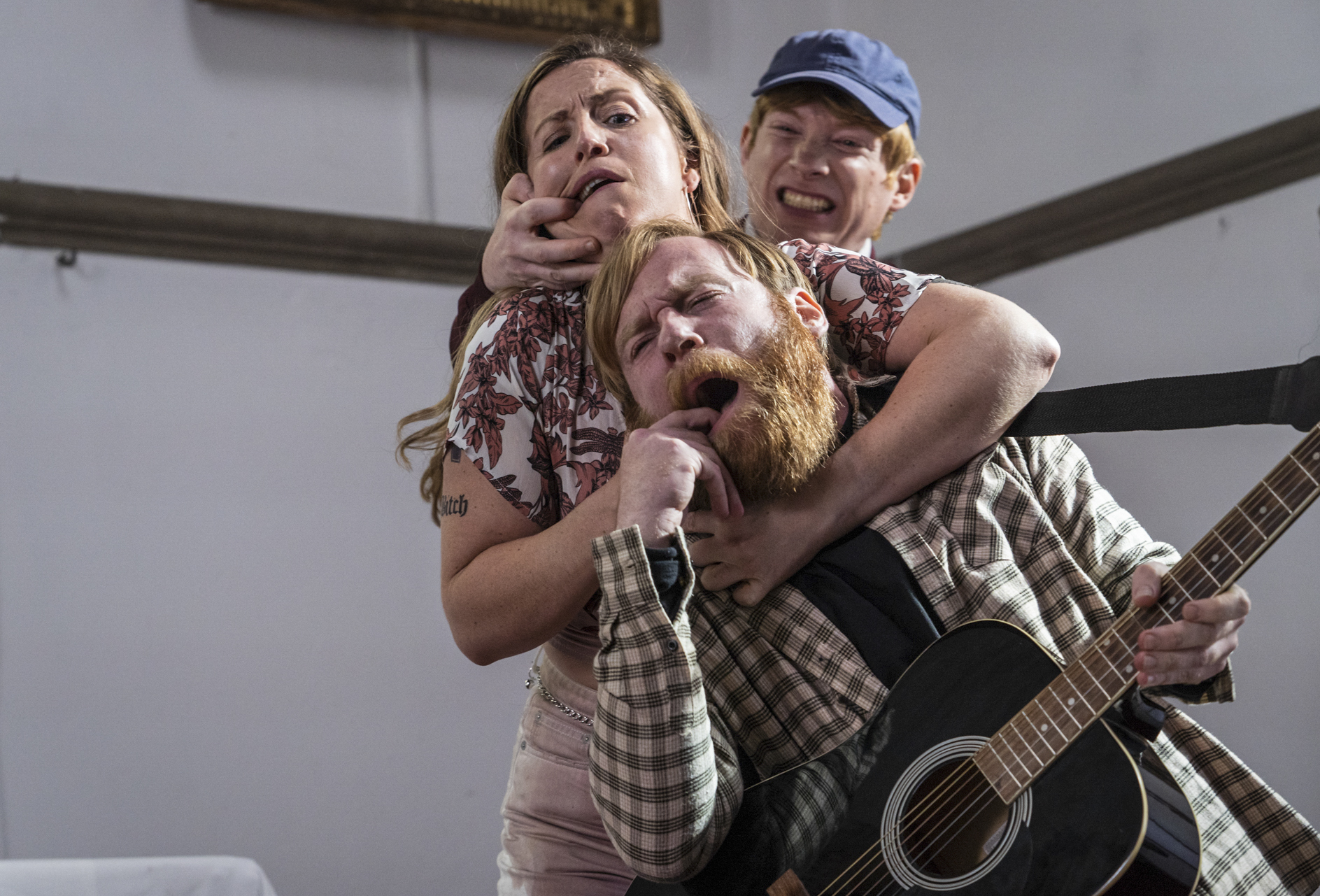 Domhnall Gleeson, Brian Gleeson, and Liz Fitzgibbon in Frank of Ireland (2021)