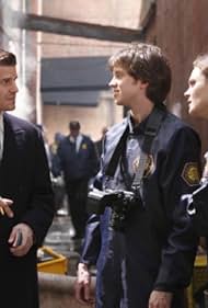 David Boreanaz, Emily Deschanel, and Eric Millegan in Bones (2005)