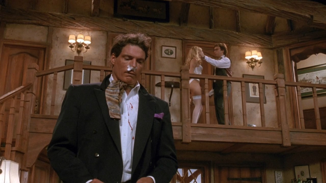 John Ritter, Christopher Reeve, and Nicollette Sheridan in Noises Off... (1992)