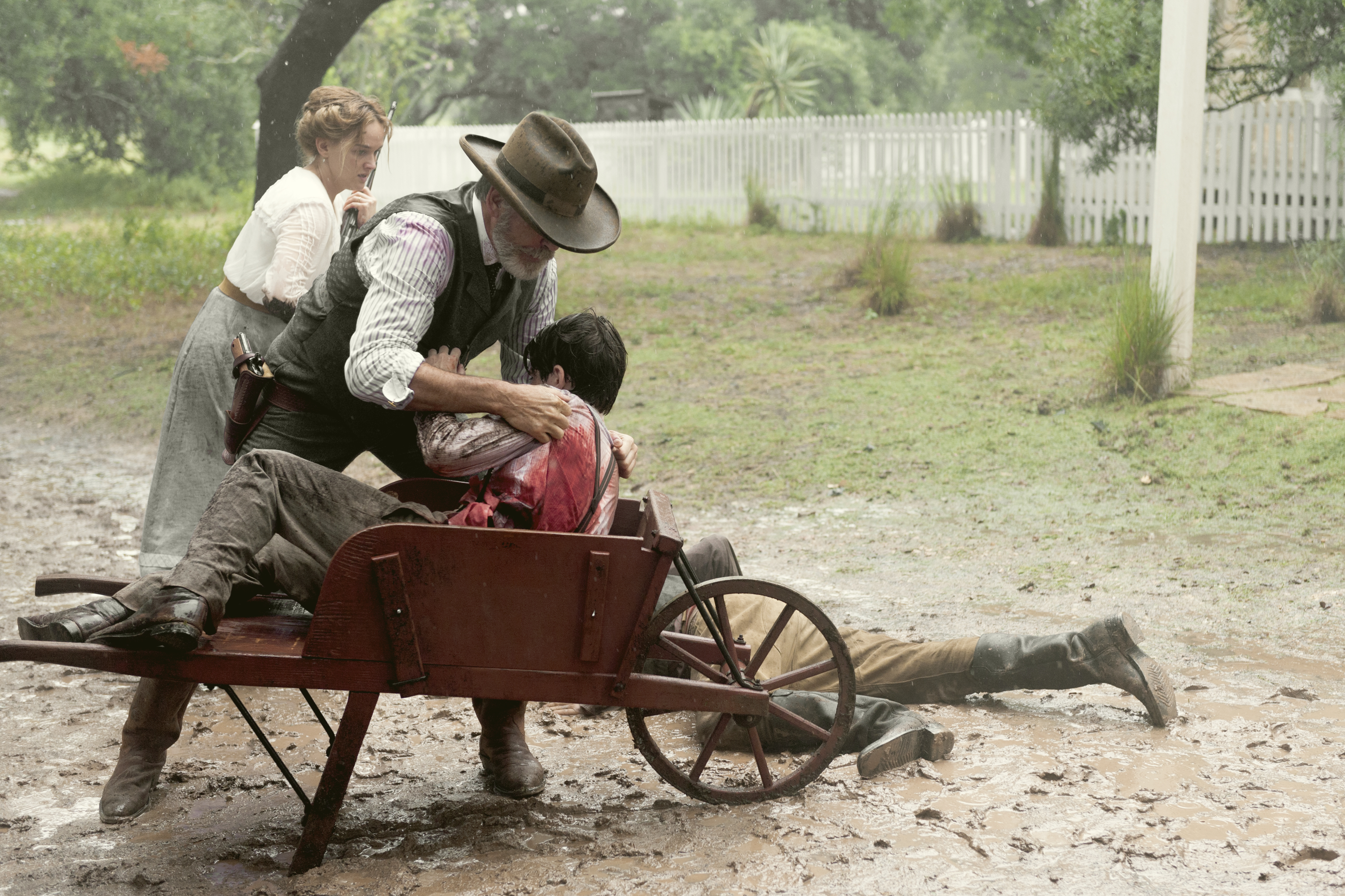 Pierce Brosnan, Jess Weixler, and Caleb Burgess in The Son (2017)