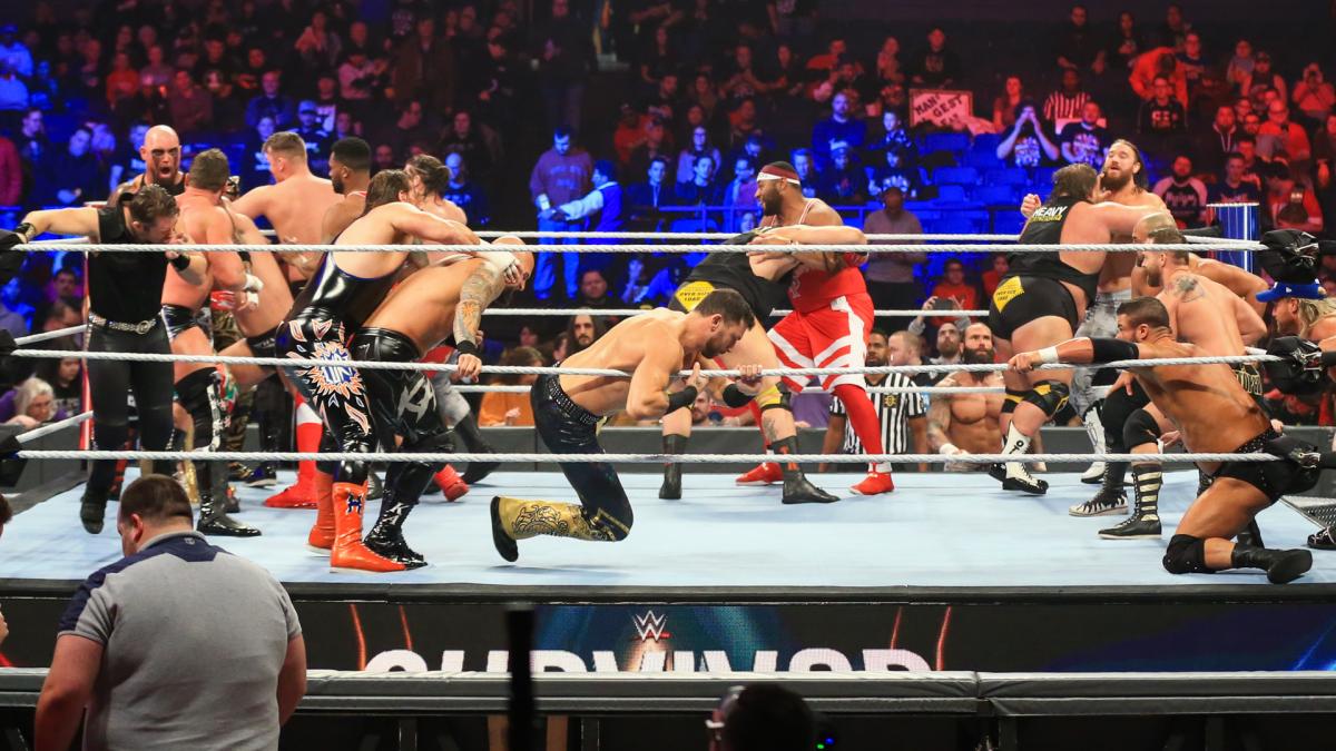 Marcel Barthel, Nic Nemeth, Bobby Roode, Andrew Hankinson, Matt Cardona, Chad Allegra, Brian Myers, Matt Clement, Mascara Dorada, David Harwood, Gary Gordon, and Fabian Aichner in WWE Survivor Series (2019)