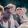 Will Poulter, William Jackson Harper, Jack Reynor, Florence Pugh, and Vilhelm Blomgren in Midsommar (2019)