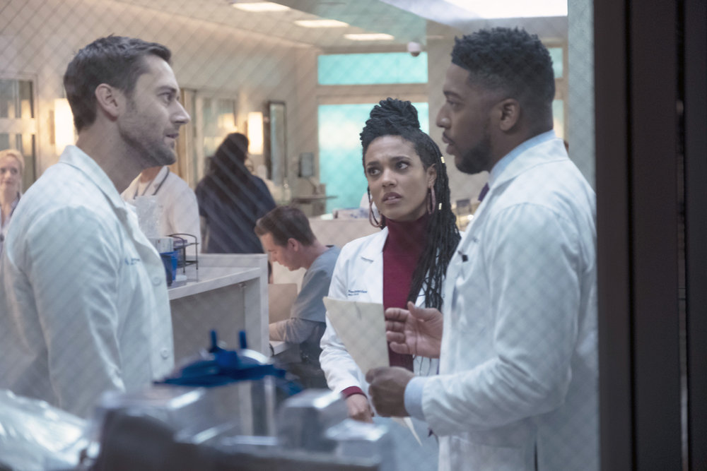 Freema Agyeman, Jocko Sims, and Ryan Eggold in New Amsterdam (2018)