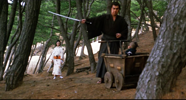 Tomisaburô Wakayama, Kayo Matsuo, and Akihiro Tomikawa in Lone Wolf and Cub: Baby Cart at the River Styx (1972)