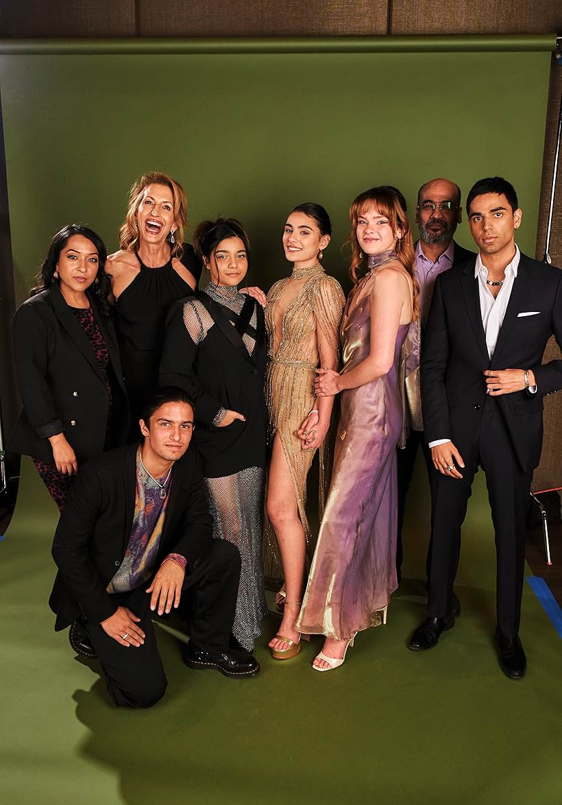 Mohan Kapur, Laurel Marsden, Alysia Reiner, Iman Vellani, Aramis Knight, Sana Amanat, Yasmeen Fletcher, and Rish Shah at an event for Ms. Marvel (2022)