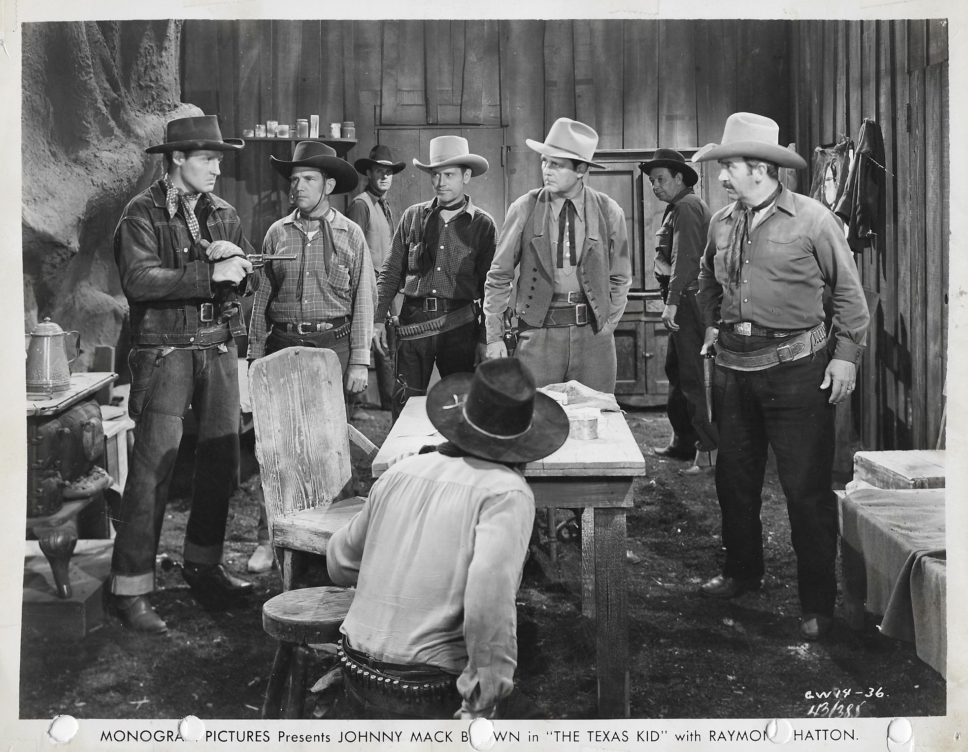 Lynton Brent, Edmund Cobb, John Judd, Charles King, Kermit Maynard, Stanley Price, and Marshall Reed in The Texas Kid (1943)