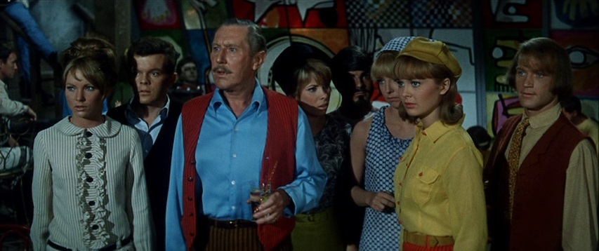 Teri Garr, Melanie Alexander, Robert Coote, James Hibbard, and Debbie Watson in The Cool Ones (1967)