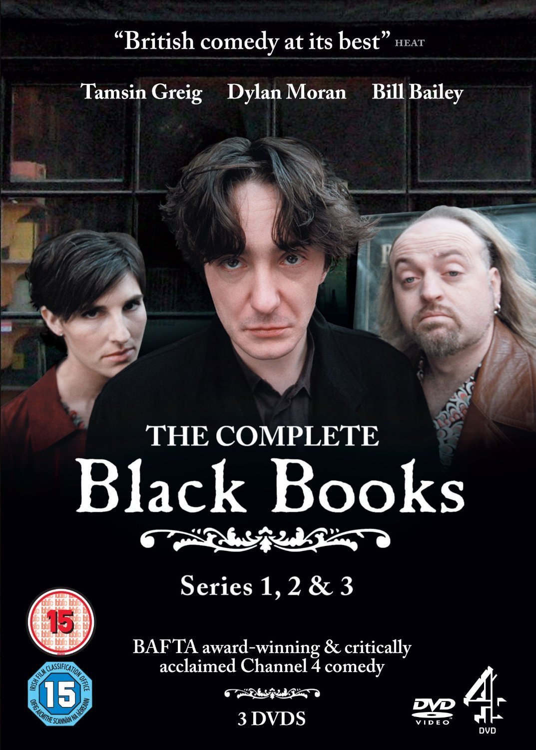 Bill Bailey, Tamsin Greig, and Dylan Moran in Black Books (2000)