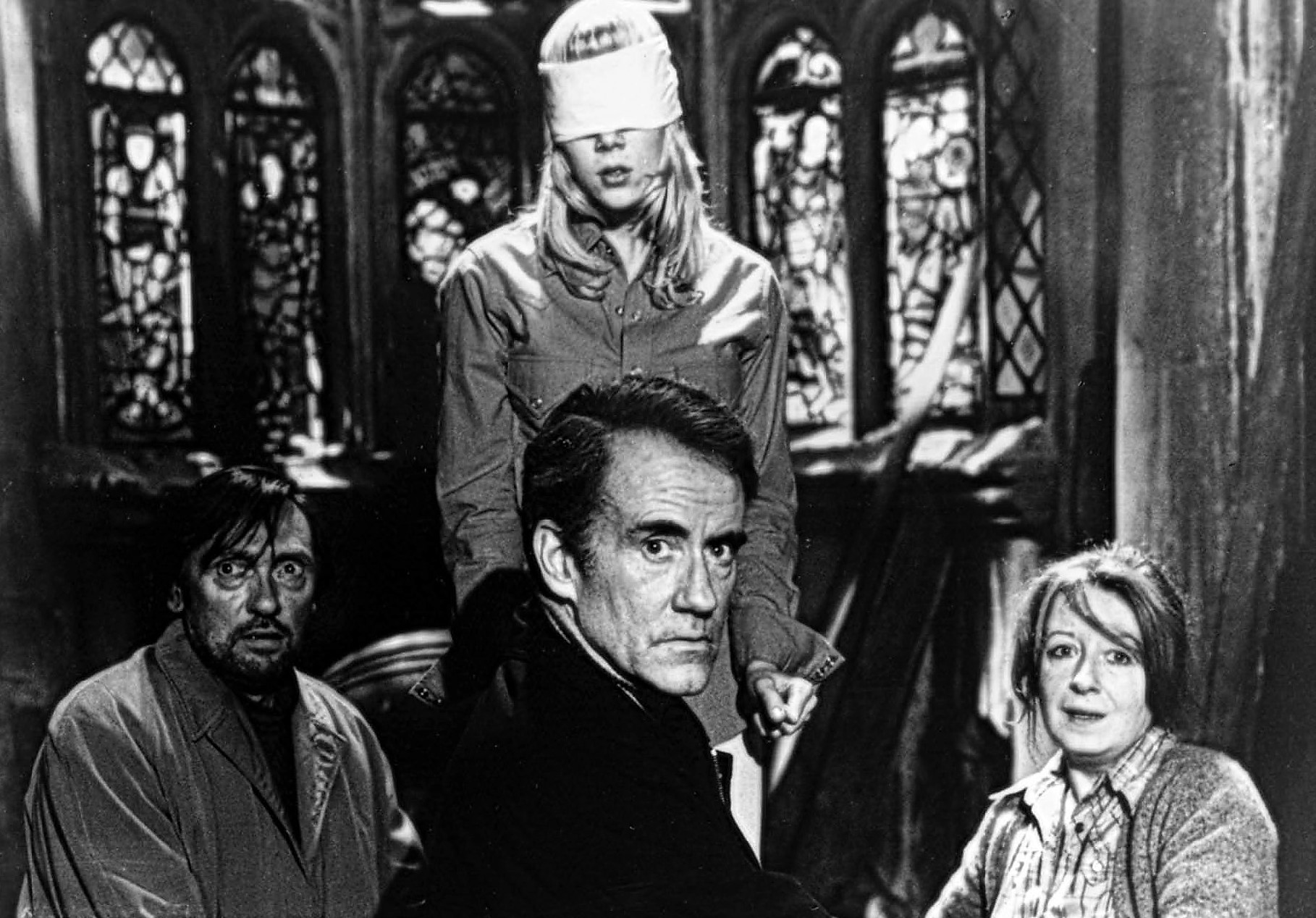 Lynn-Holly Johnson, Ian Bannen, Frances Cuka, and Richard Pasco in The Watcher in the Woods (1980)