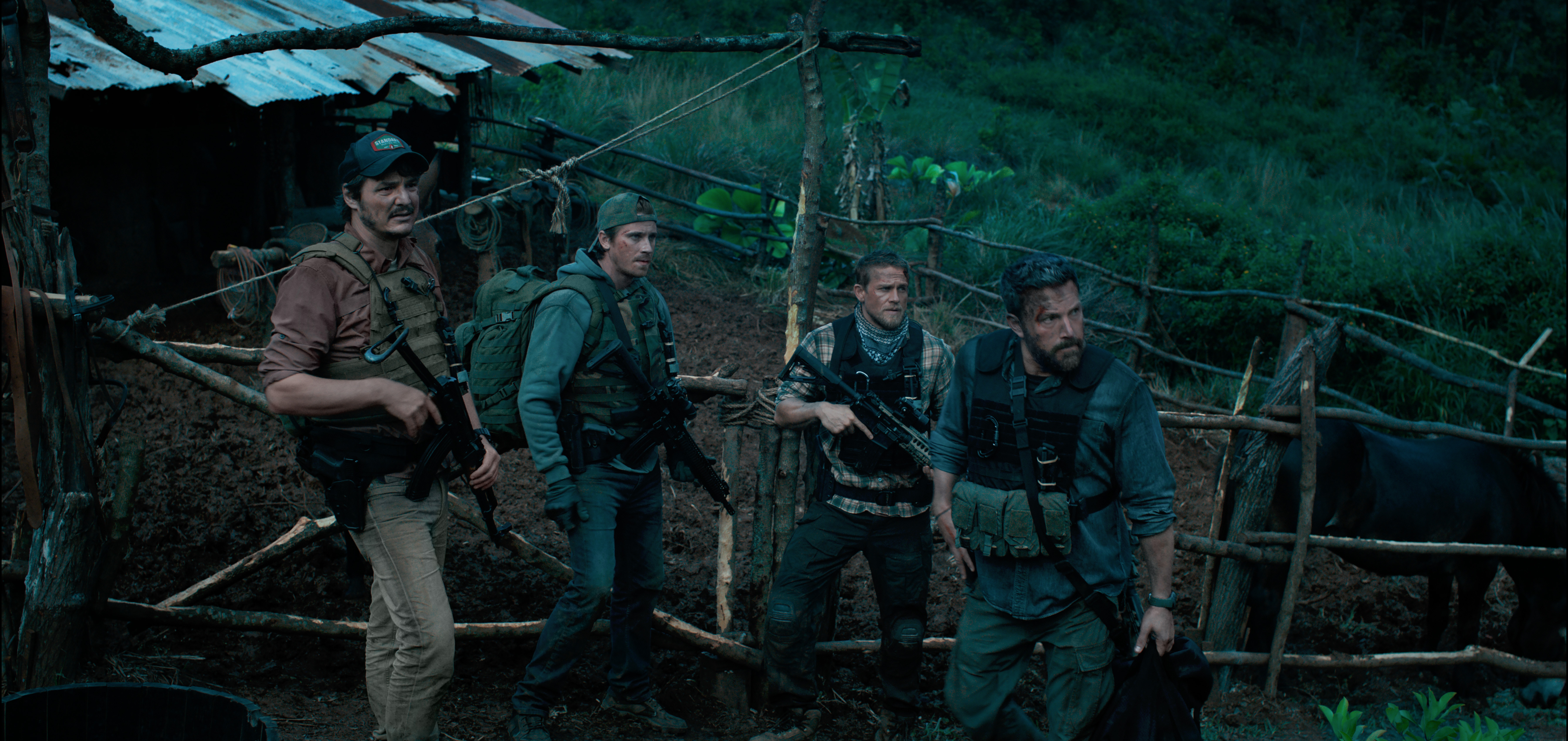 Ben Affleck, Pedro Pascal, Charlie Hunnam, and Garrett Hedlund in Triple Frontier (2019)