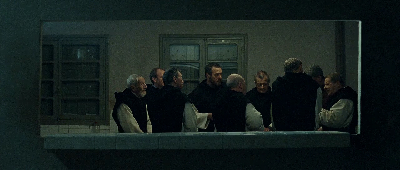 Michael Lonsdale, Jacques Herlin, Jean-Marie Frin, Philippe Laudenbach, Xavier Maly, Olivier Perrier, Loïc Pichon, Olivier Rabourdin, and Lambert Wilson in Of Gods and Men (2010)