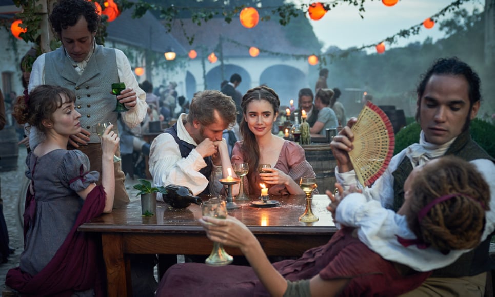 Matthew Steer, Johnny Flynn, Reece Ritchie, Lily Collins, Charlotte Dylan Blake, and Ayoola Smart in Les Misérables (2018)