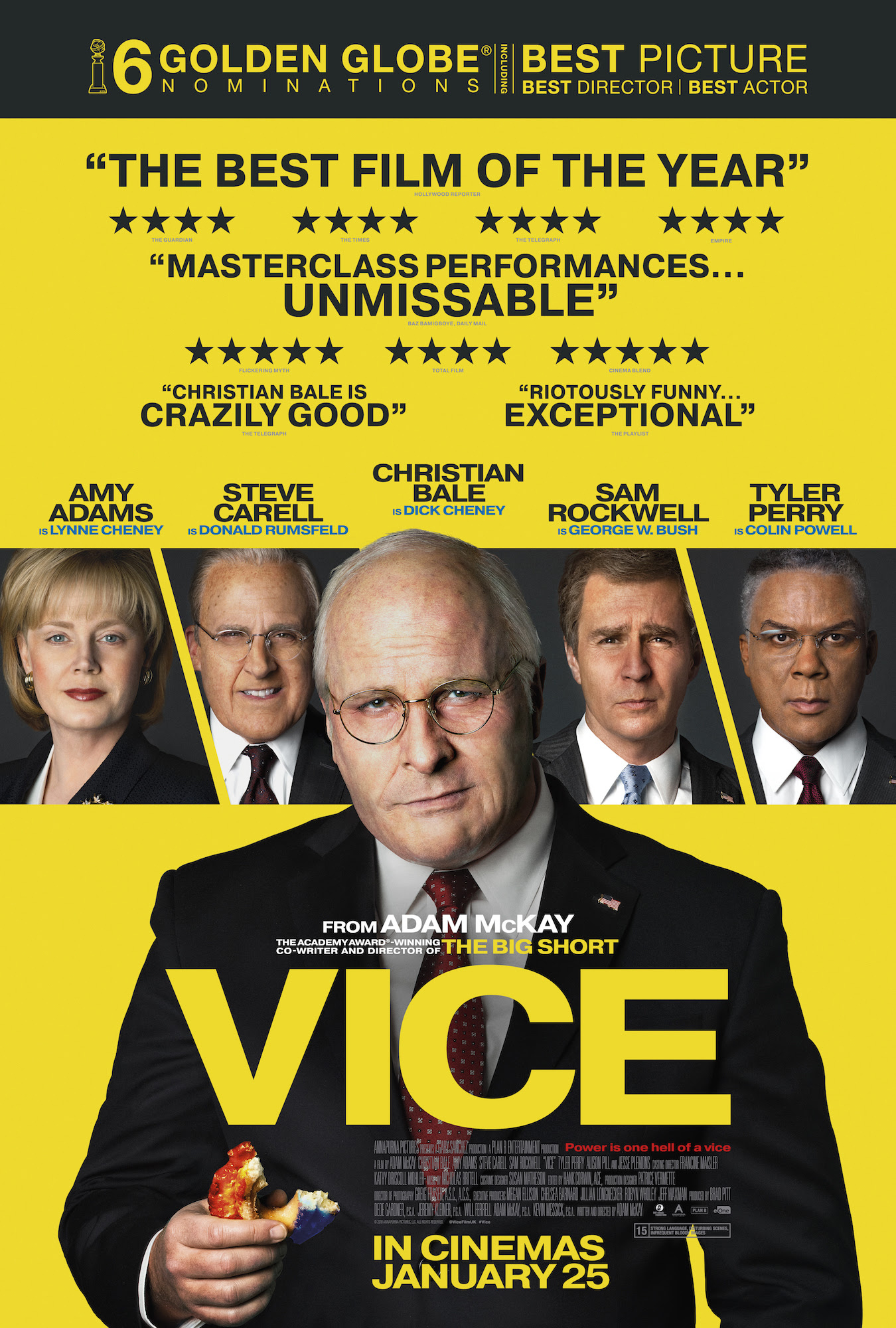 Christian Bale, Sam Rockwell, Amy Adams, Steve Carell, and Tyler Perry in Vice (2018)