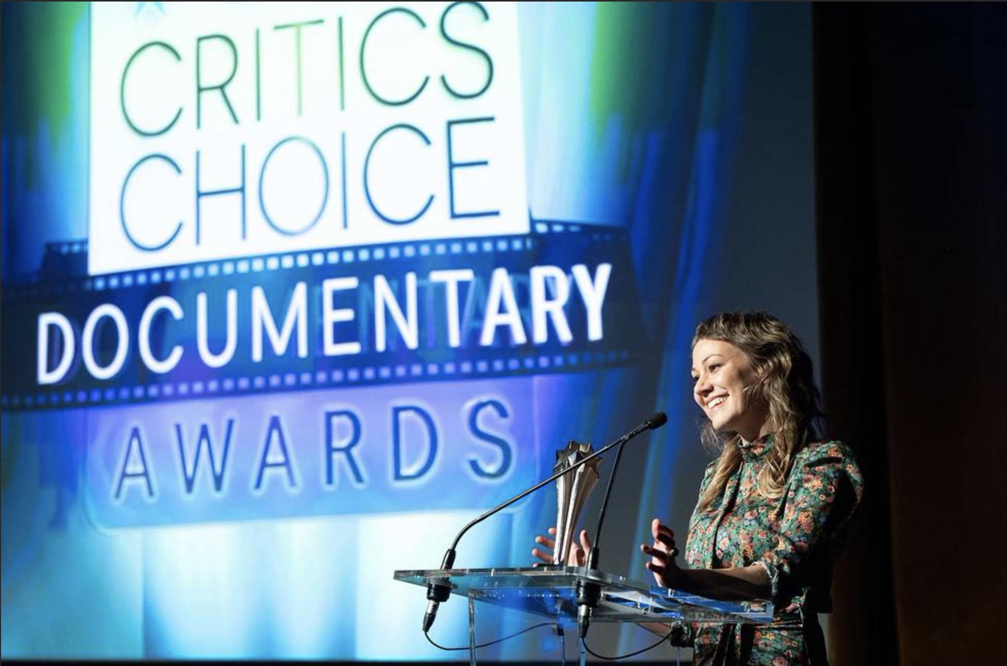 Sara Dosa accepts the Critics' Choice Award for Best Archival Documentary. November 13, 2022.