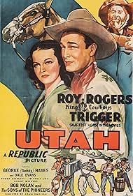 Roy Rogers, Ken Carson, Dale Evans, Hugh Farr, Karl Farr, Shug Fisher, George 'Gabby' Hayes, Sons of the Pioneers, Tim Spencer, and Trigger in Utah (1945)