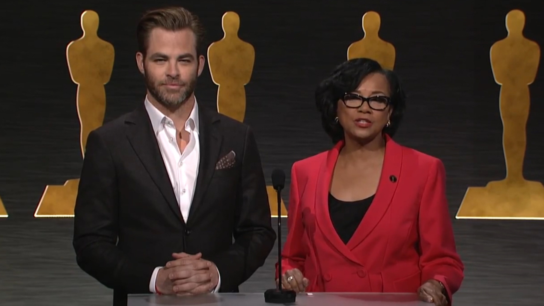 Chris Pine and Cheryl Boone Isaacs in Conan (2010)