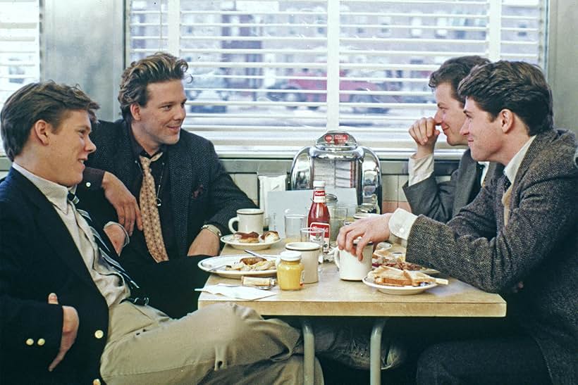 Kevin Bacon, Mickey Rourke, Tim Daly, and Daniel Stern in Diner (1982)