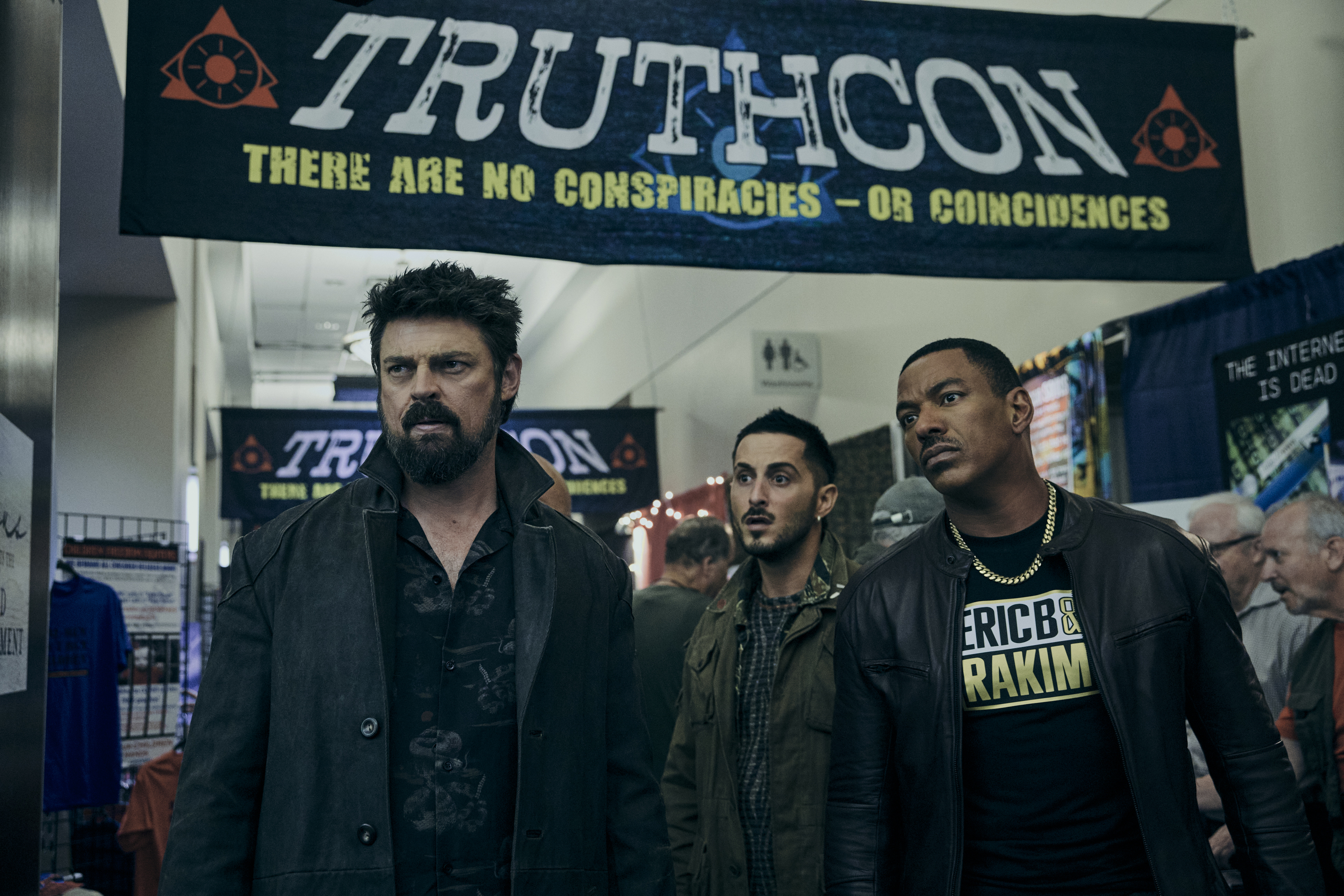 Laz Alonso, Karl Urban, and Tomer Capone in The Boys (2019)