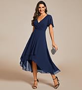 Ever-Pretty Women's A Line V Neck Ruffle Sleeves Pleated High Low Formal Dresses 02084