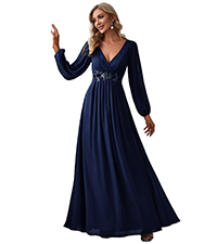 Ever-Pretty Women's V Neck Long Sleeves Floor Length Ruched Chiffon Formal Dress 