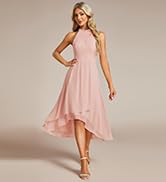 Ever-Pretty Women's 2024 Summer Dress Sleeveless Halter Neck Pletaed High Low Chiffon Formal Dres...