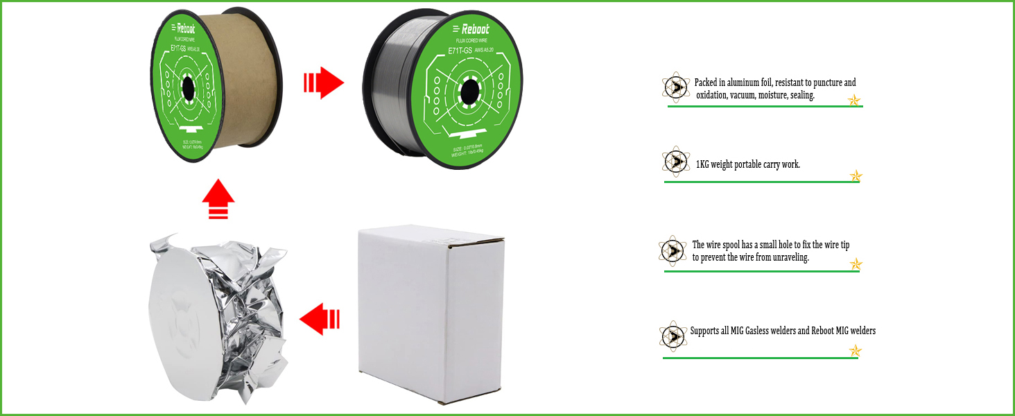 Reboot Flux cored Wire 0.8MM Welding Wire 1KG E71T-GS Without Gas Welding FCAW for MIG Welder