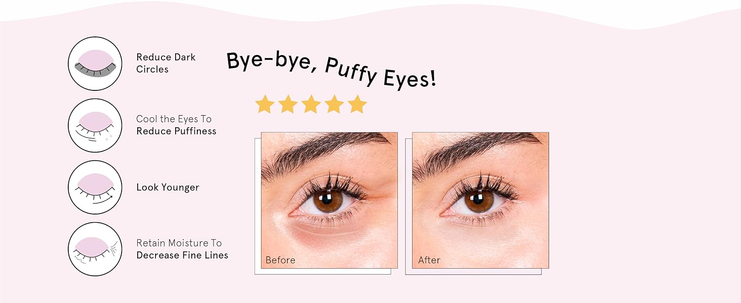 Say goodbye to puffy eyes! Our gold under eye patches with before and after model comparison