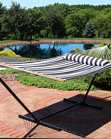 Sunnydaze Quilted Double Fabric Hammock - Black and White Stripe