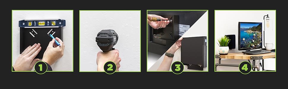 HIDEit Mounts are easy to install. Stud mounting optional + drill not required.