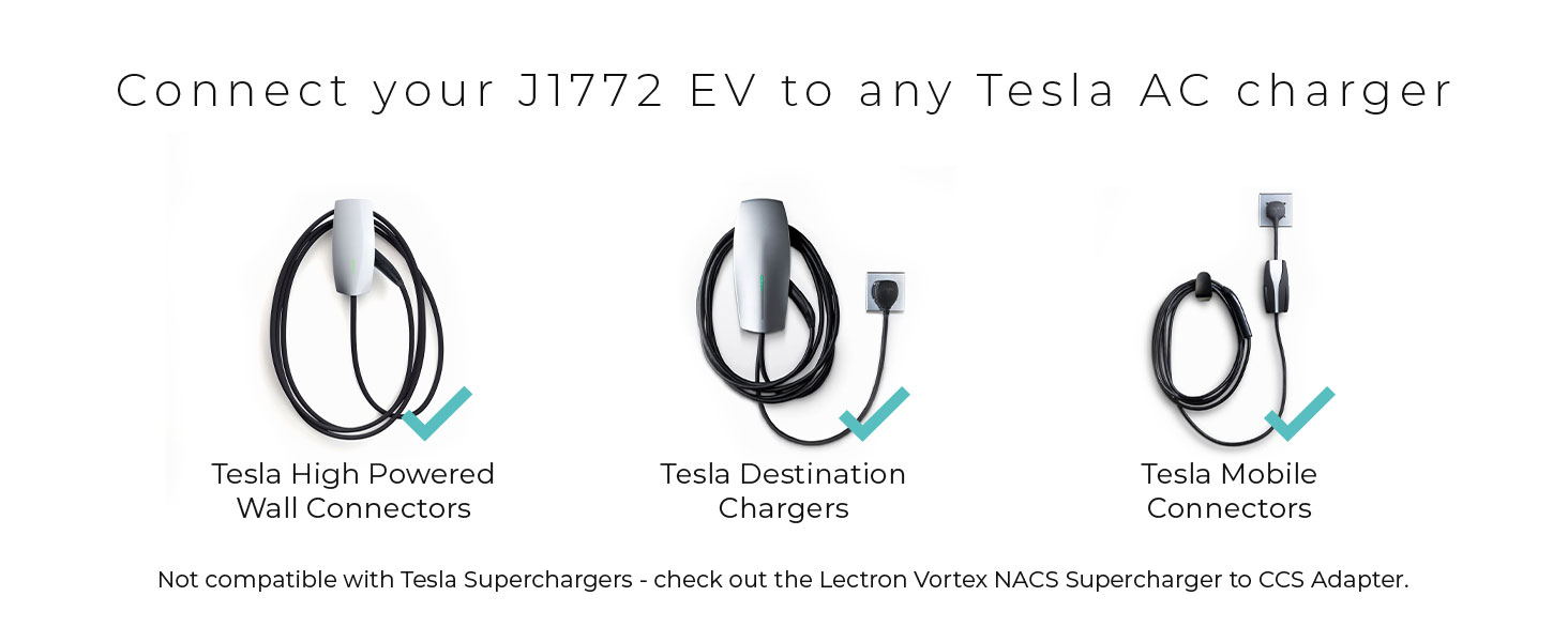 Compatible with all Tesla High Powered Wall Connectors, Destination Chargers & Mobile Connectors