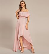 Ever-Pretty Women's Off Shoulder Ruffle Sleeve High Low Chiffon Summer Formal Wedding Guest Dress