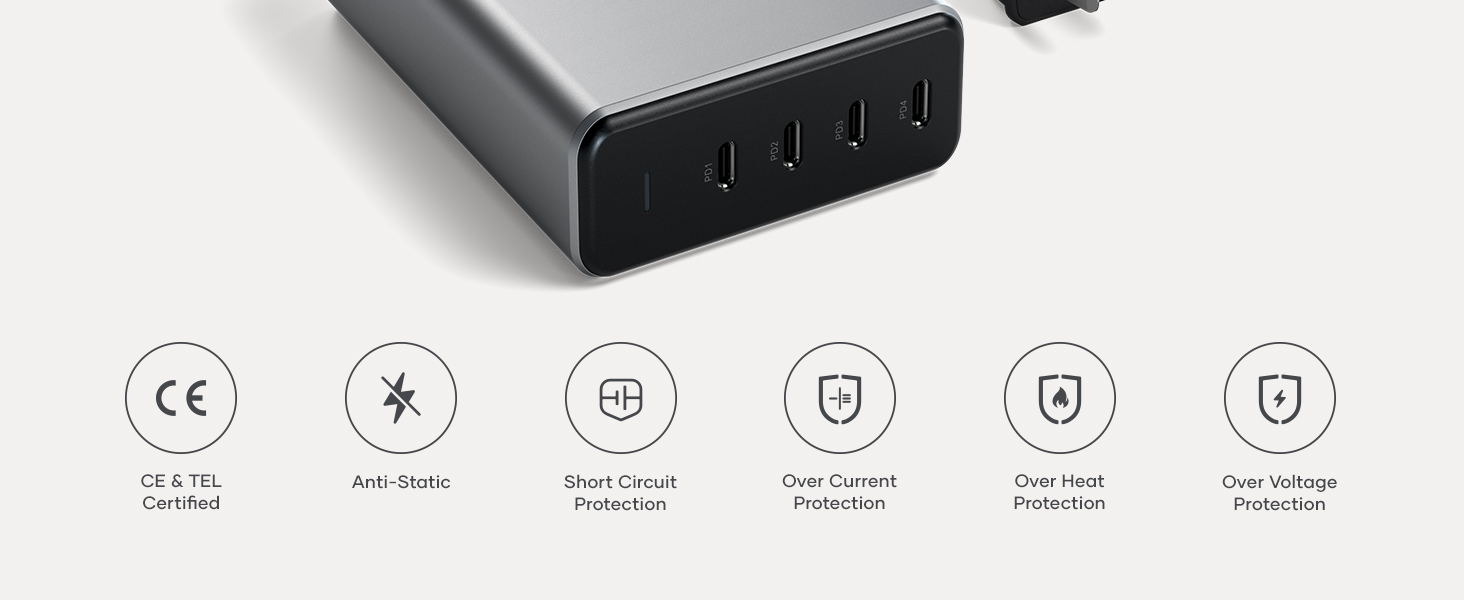 165W USB-C 4-Port PD GaN Charger - Space Grey - US